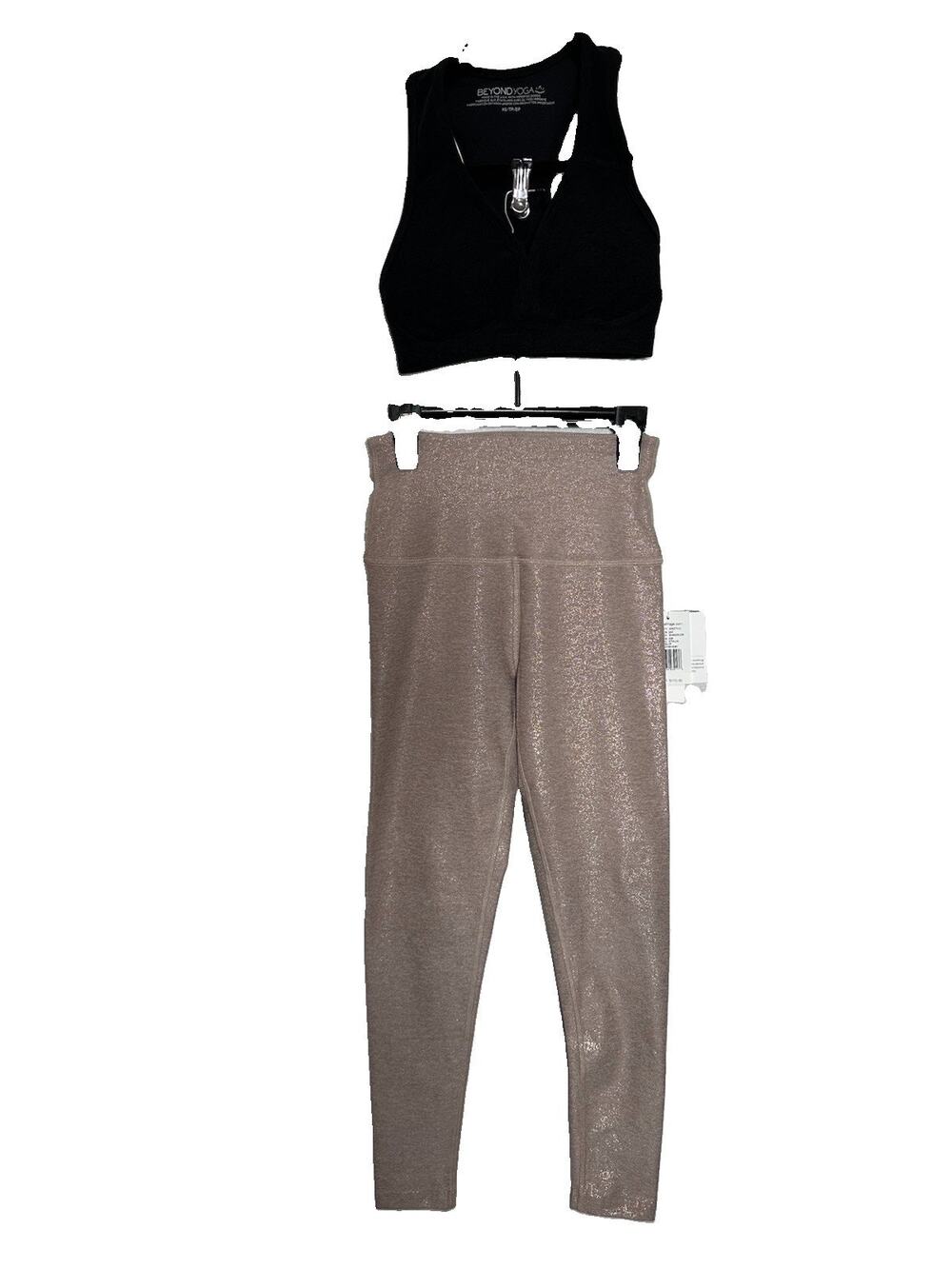 Beyond Yoga Activewear Set: Black Sports Bra XS EUC & Rose Gold Alloy Leggings S